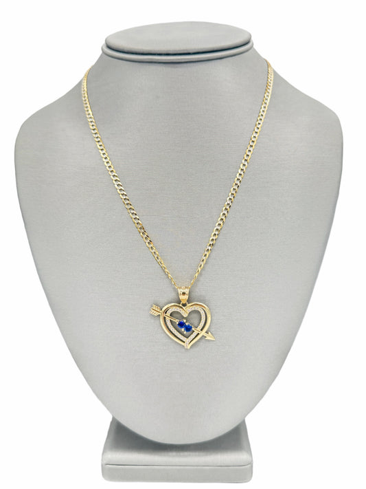 New 14K CZ Heart Pendant & Solid Two Tone Cuban Chain (2.1MM). H.J™️