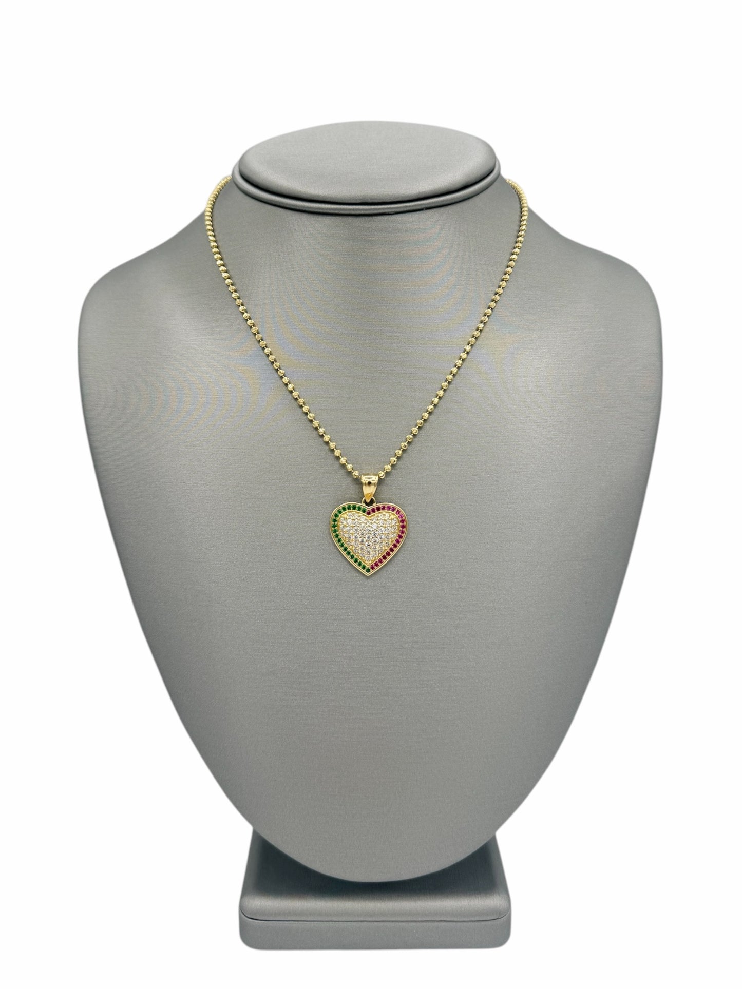 New 14K CZ Heart Pendant & Solid Moon Cut Chain H.J™️