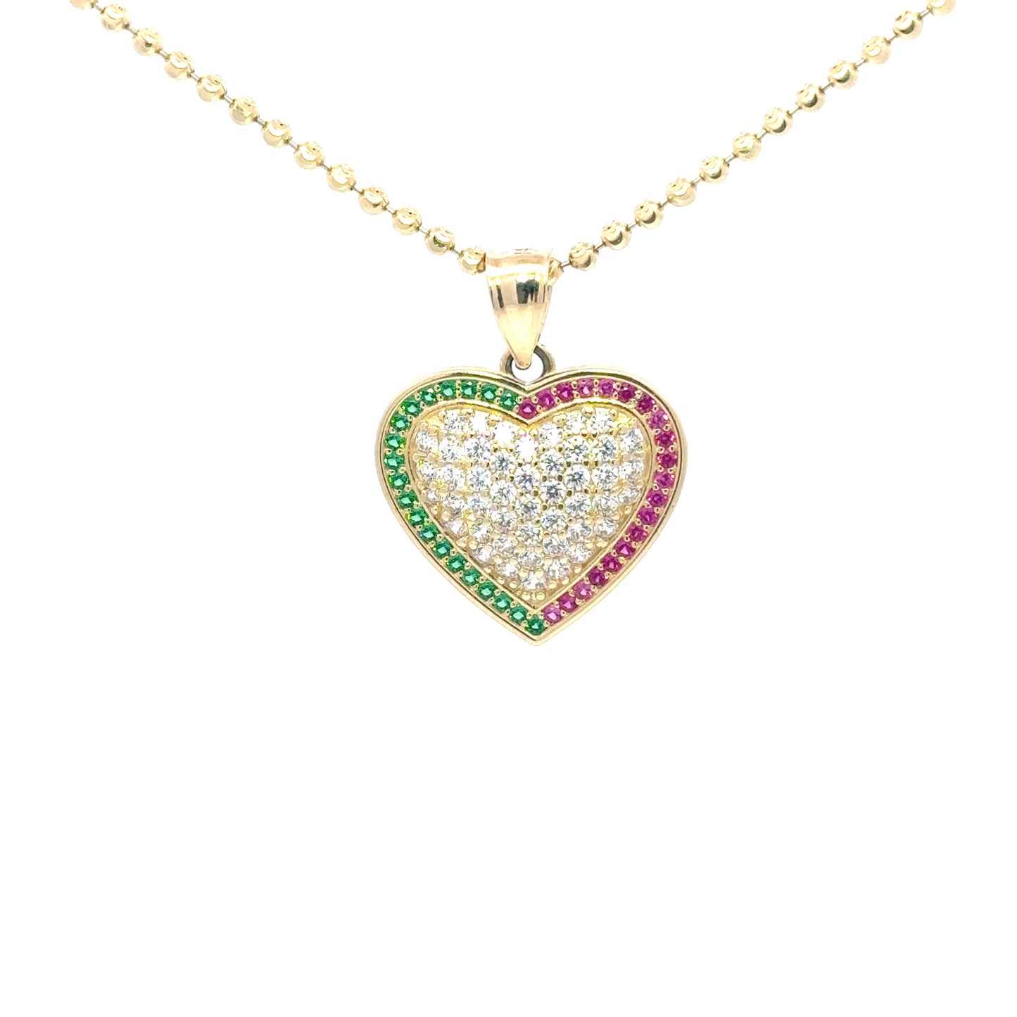 New 14K CZ Heart Pendant & Solid Moon Cut Chain H.J™️
