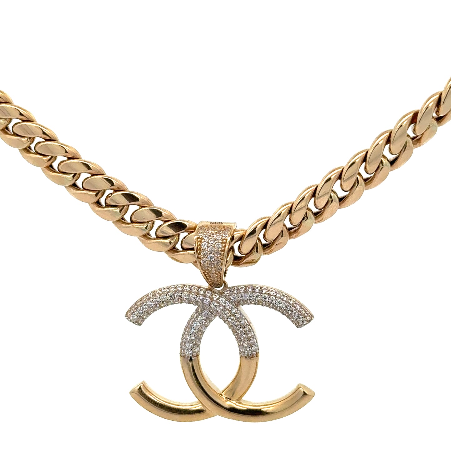 New 14K CZ CC Pendant & Choker (7.5MM). H.J™️