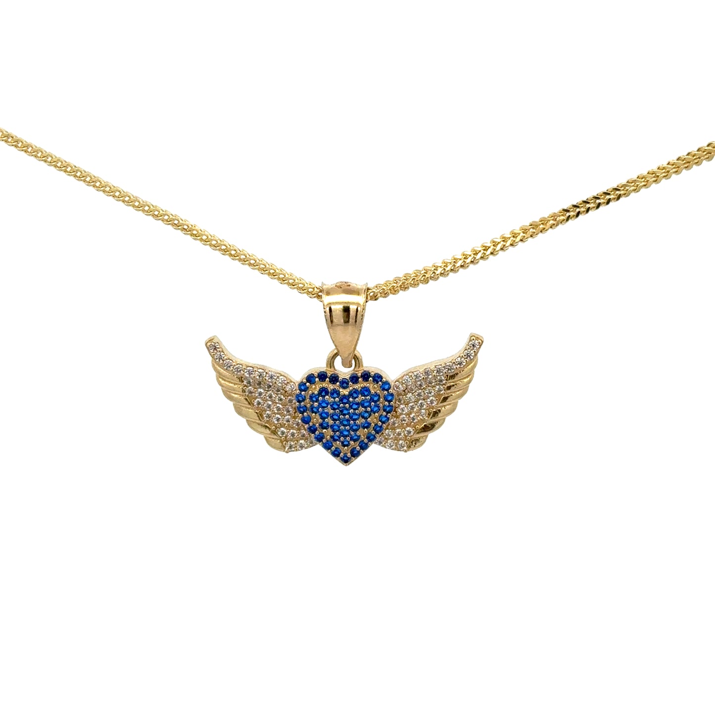 New 14K CZ Heart With Wings Pendant & Franco Chain H.J™️
