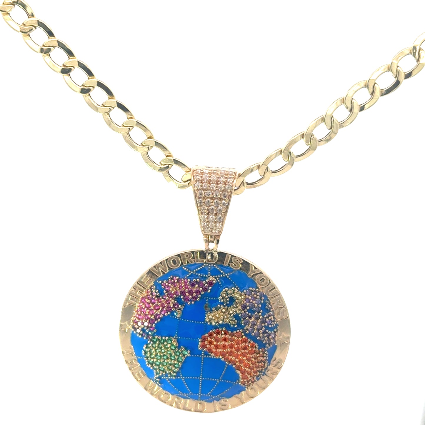 New 14K Round World Pendant & Cuban Chain. H.J™️