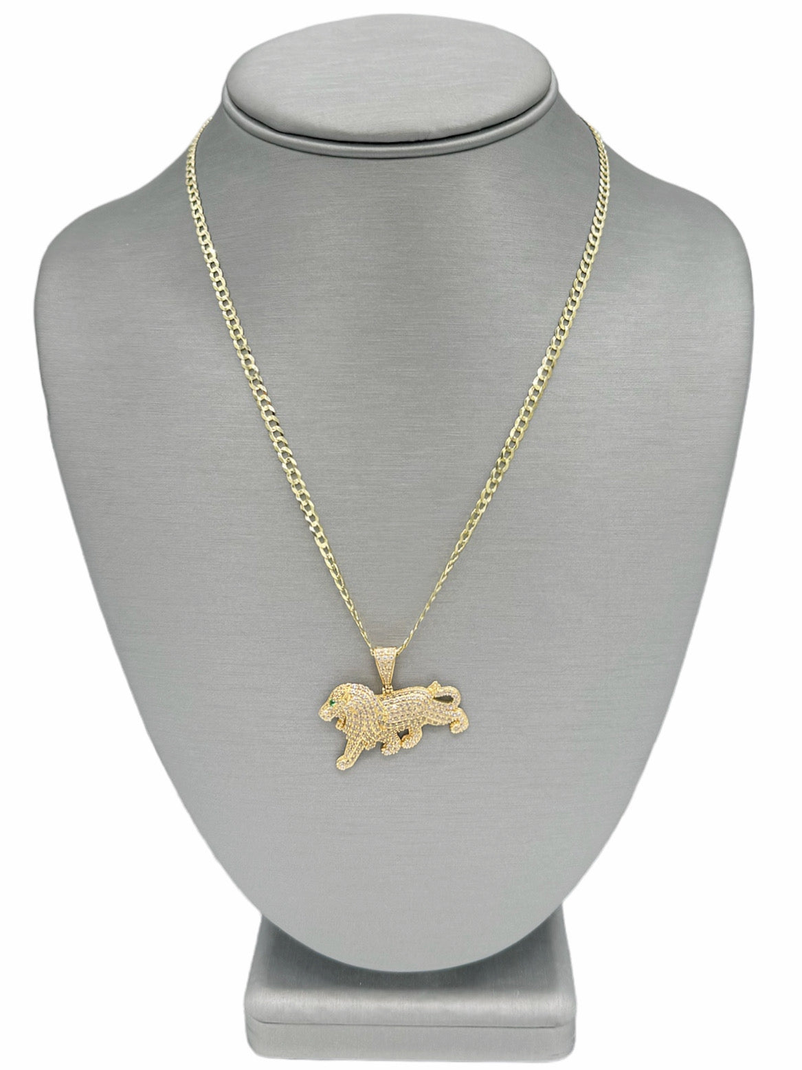 New 14K CZ Lion Pendant & Solid Cuban Chain (3.2MM). H.J™️