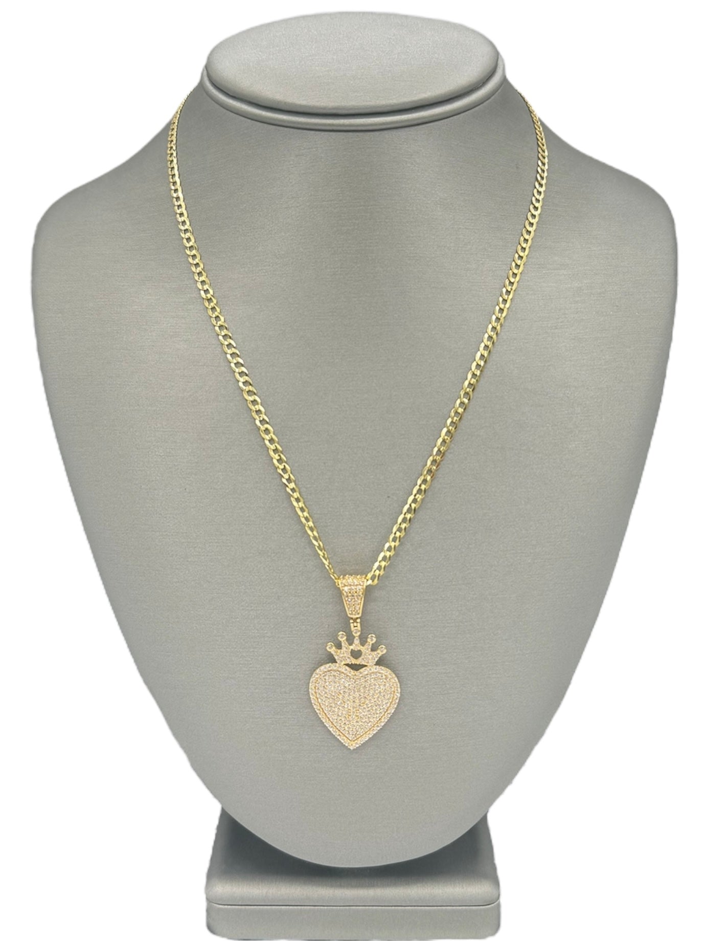 New 14K CZ Heart Pendant & Solid Cuban Chain. H.J™️