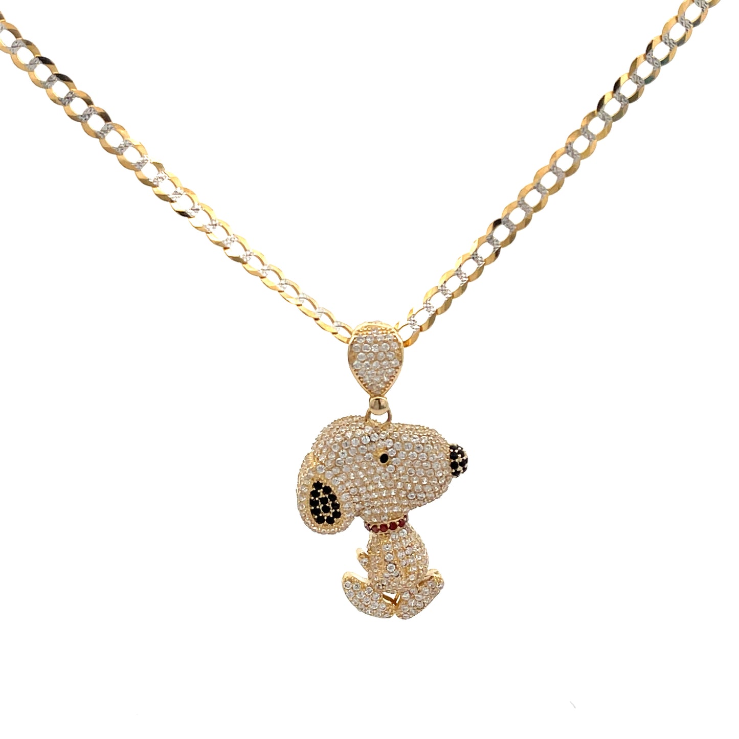 New 14k CZ Snoopy Pendant & Solid Two Tone Cuban Chain (3.7MM) H.J™️