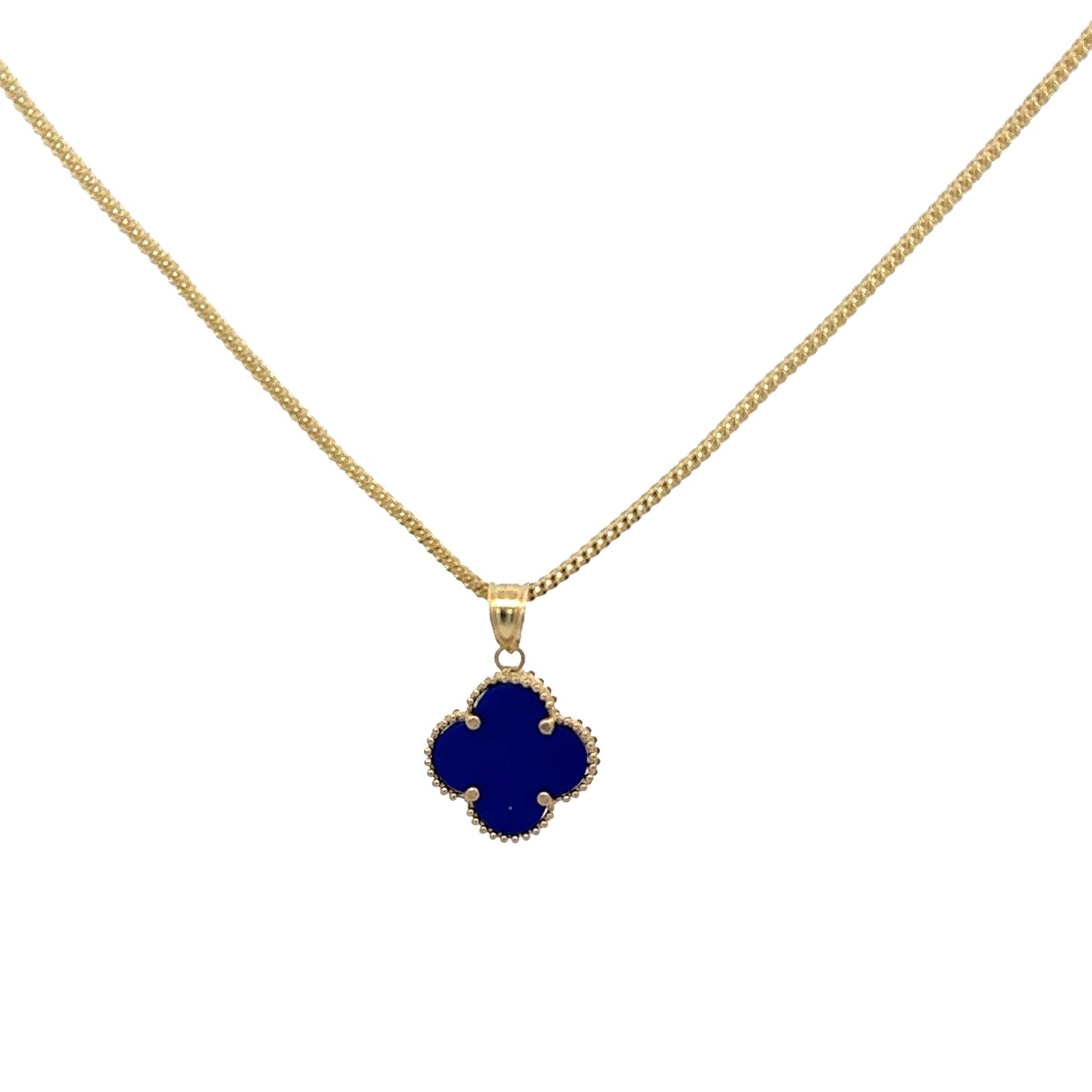 New 14K Blue Trébol Pendant & Franco Chain (1.3MM). H.J™️