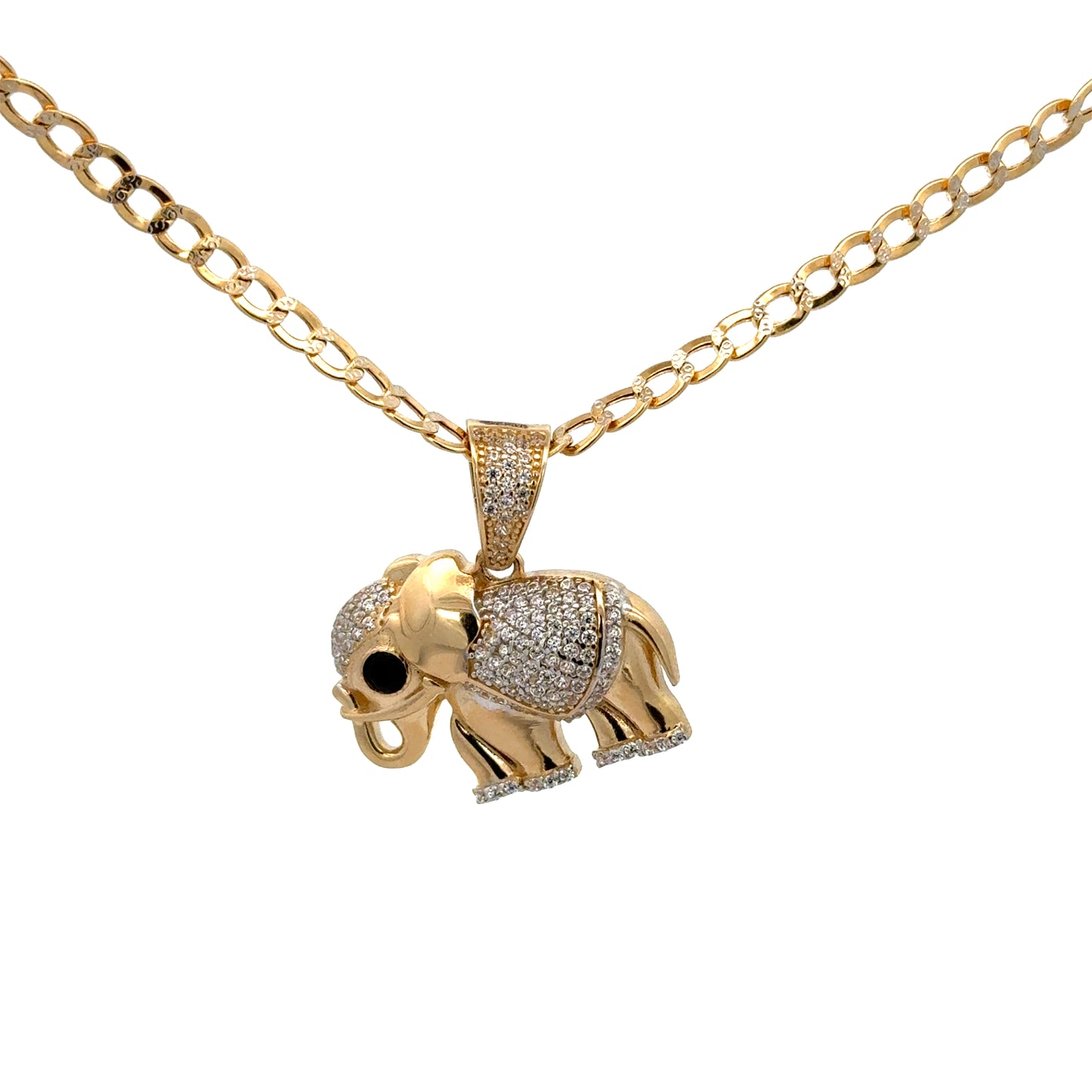 New 14K CZ Elephant Pendant & Two Tone Cuban Chain. H.J™️