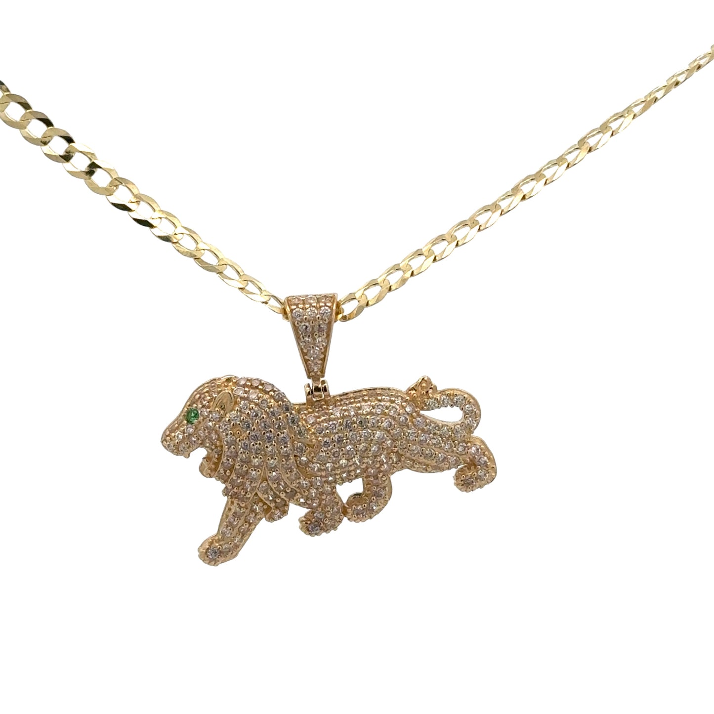 New 14K CZ Lion Pendant & Solid Cuban Chain (3.2MM). H.J™️