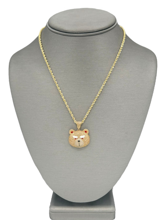 New 14K CZ Bear Pendant & Rope Chain. H.J™️