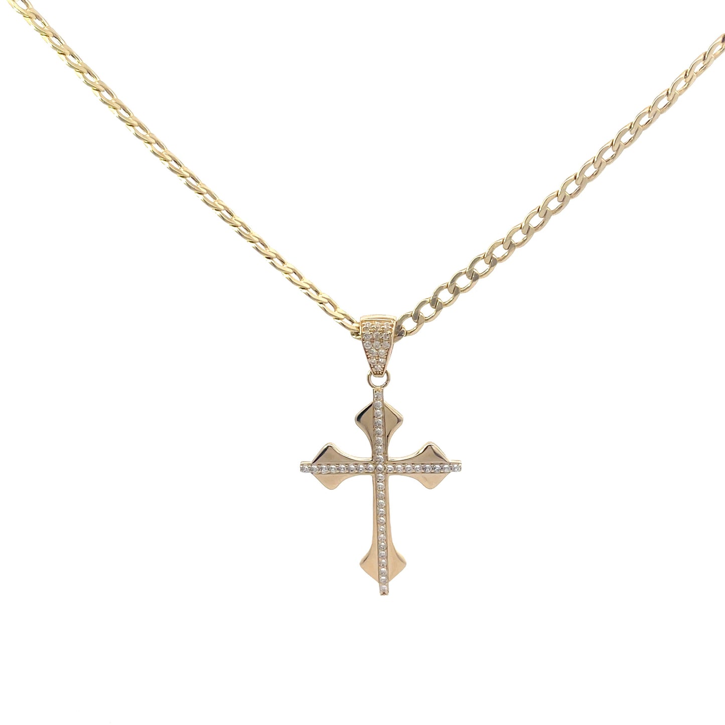 New 14K CZ Cross Pendant & Cuban Chain (4.0MM). H.J™️