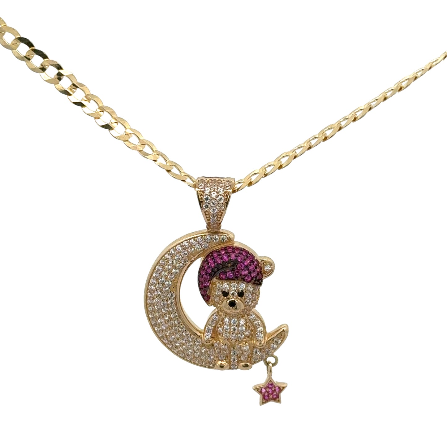 New 14K CZ Teddy Bear Pendant & Solid Cuban Chain (3.5MM). H.J™️