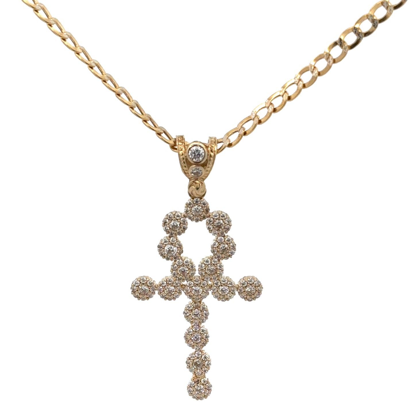 New CZ Ankh Pendant & Two Tone Cuban Chain (3.5MM). H.J™️