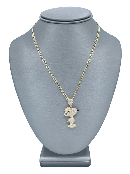 New 14k CZ Snoopy Pendant & Solid Two Tone Cuban Chain (3.7MM). H.J™️