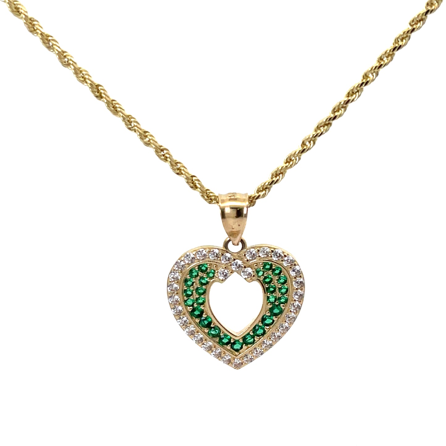 New 14k CZ Heart Pendant & Rope Chain (1.7MM). H.J™️