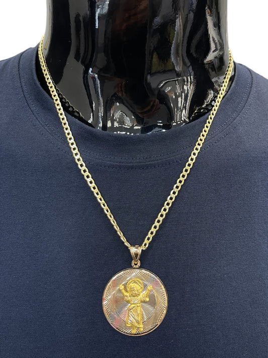 New 14k Divino Niño Pendant & Cuban Chain (4MM). H.J™️