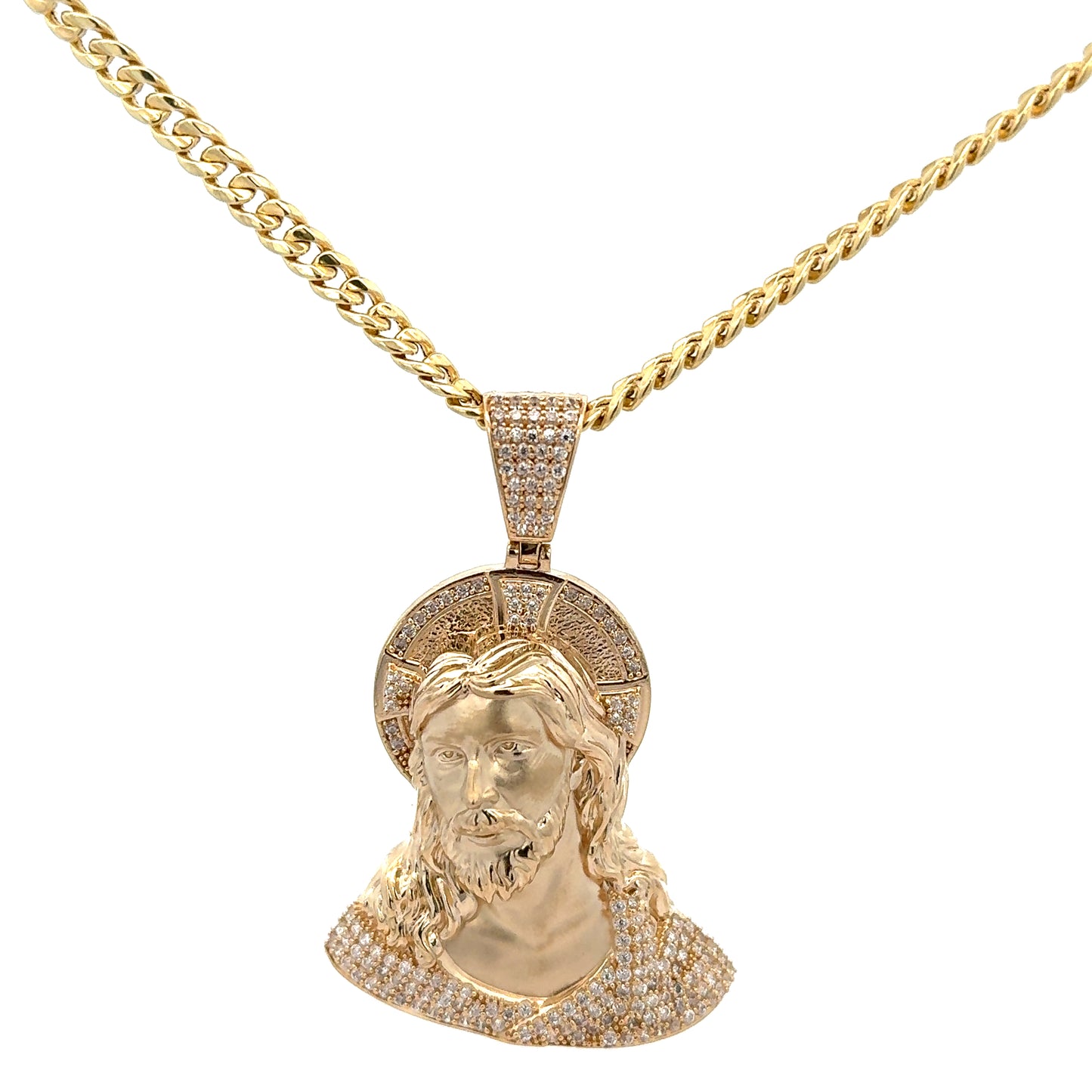 New 14K CZ Jesus Pendant & Miami Cuban Chain. H.J™️