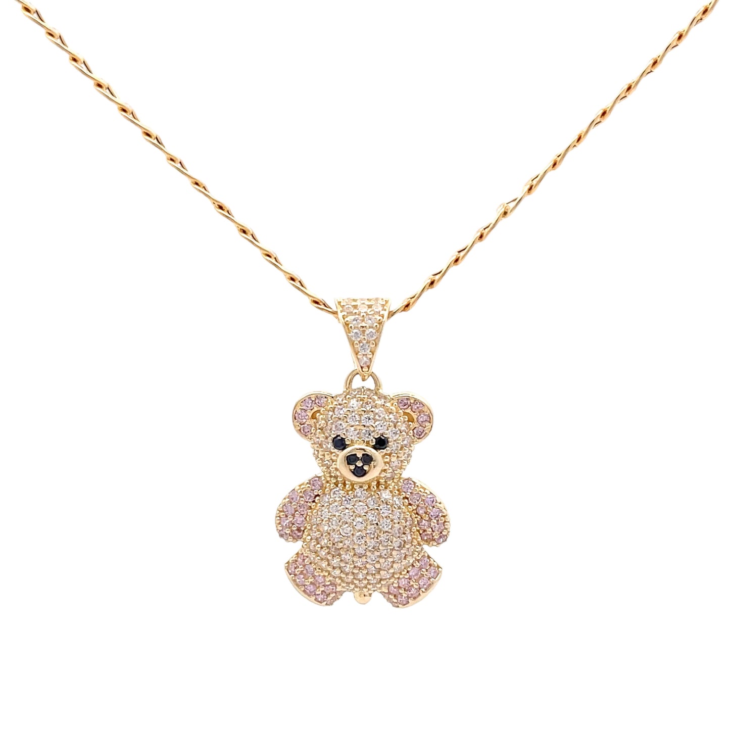 New 14k CZ Teddy Bear Pendant & Two Tone Cuban Chain (3.5MM) H.J™️