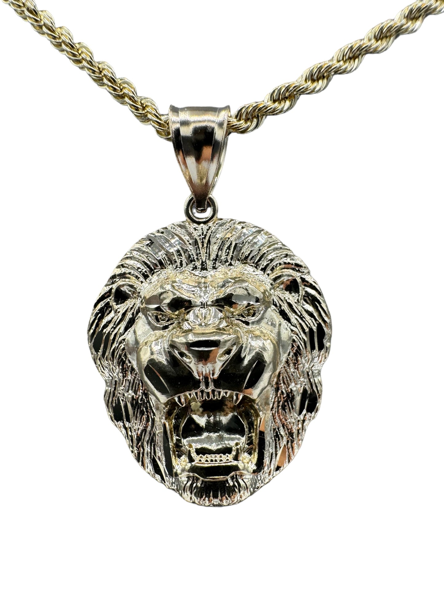 New 14K Lion Face Pendant & Rope Chain (3.0MM). H.J™️