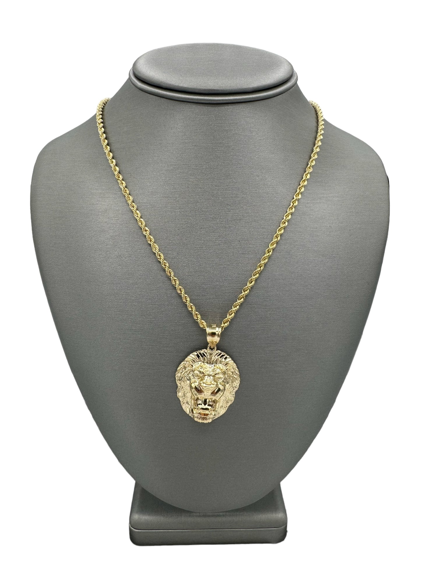 New 14K Lion Face Pendant & Rope Chain (3.0MM). H.J™️