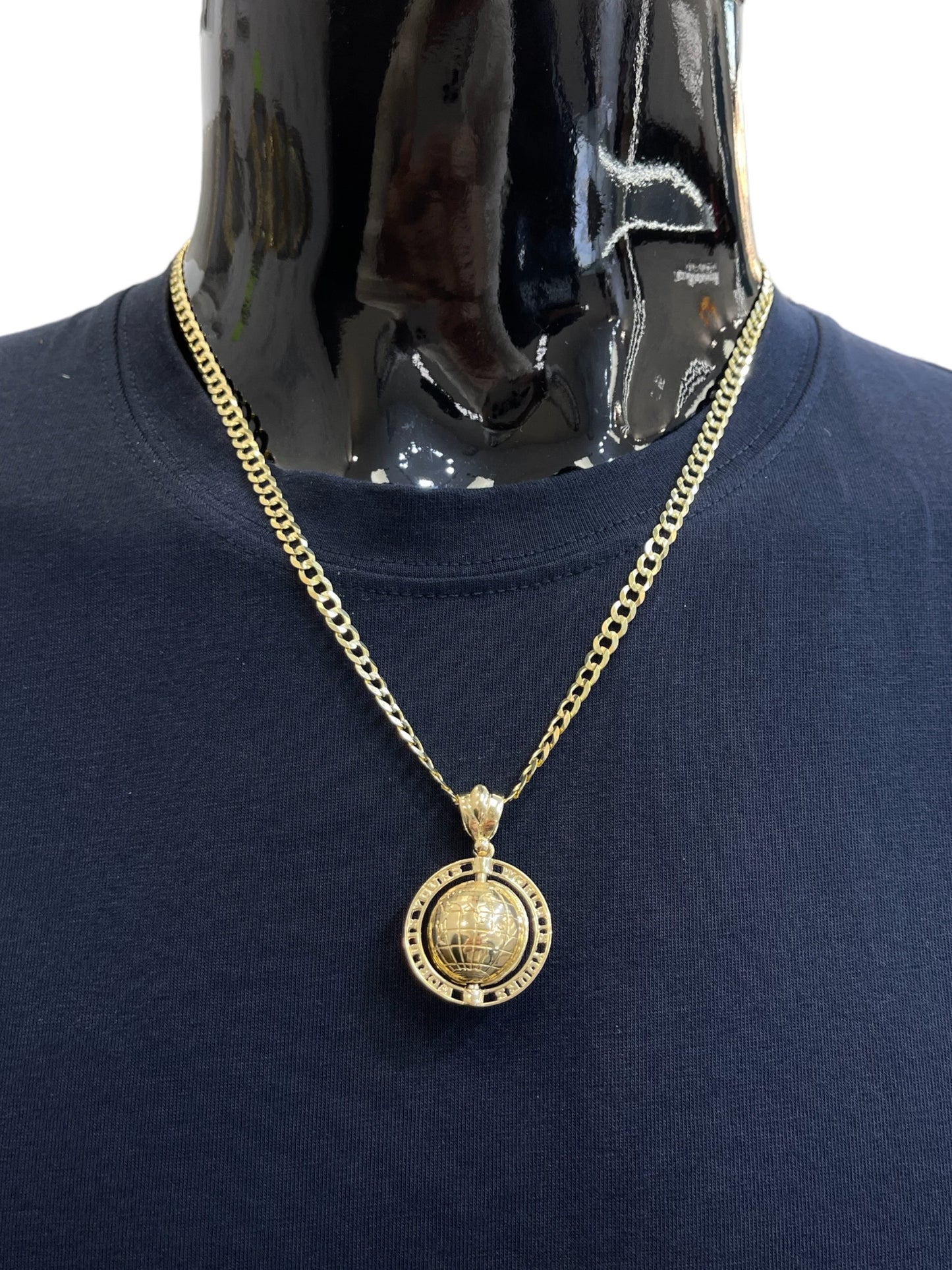 New 14K CZ The World is Yours Pendant & Solid Cuban Chain (4.7MM). H.J™️