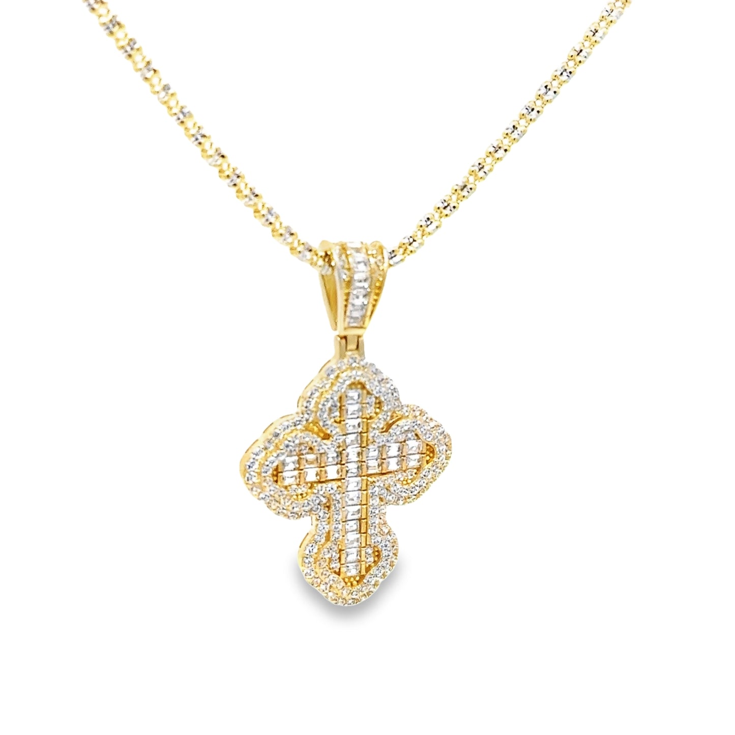 New 14K CZ Cross Pendant & Ice Chain (2.5MM). H.J™️