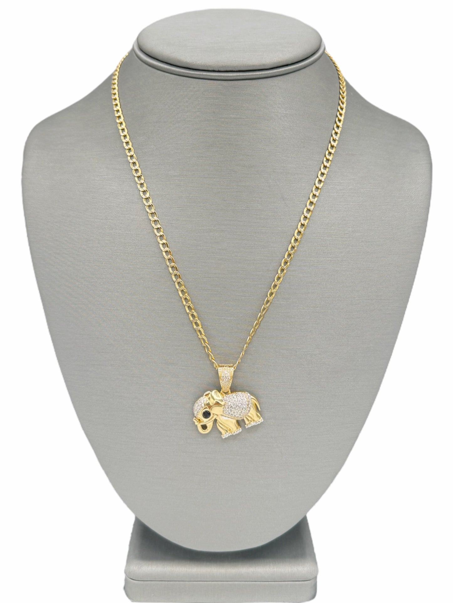 New 14K CZ Elephant Pendant & Two Tone Cuban Chain H.J™️