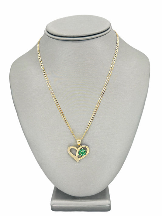 New 14K CZ Heart Pendant &  Solid Two Tone Cuban Chain (2.1MM). H.J™️