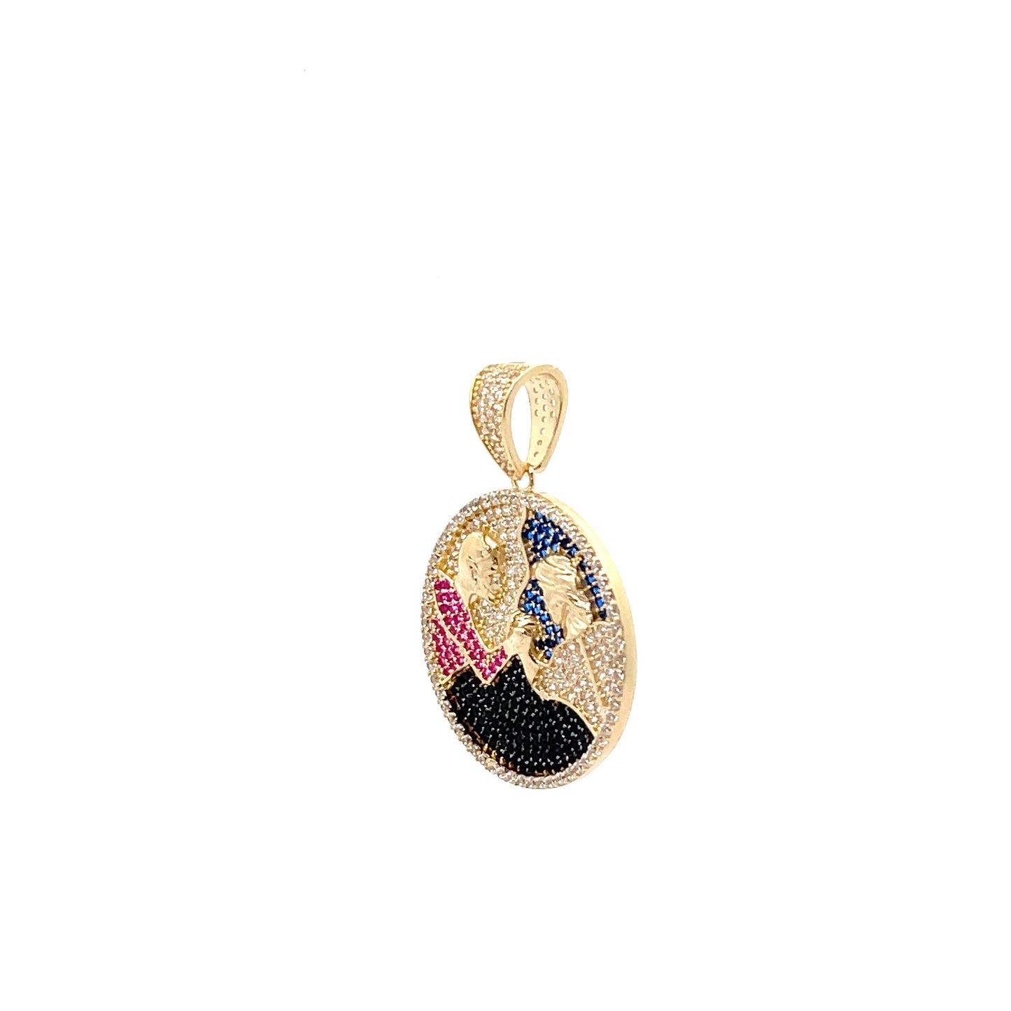 New 14K CZ  Jesus vs Devil "Test of Strength" Round Pendant. H.J™️