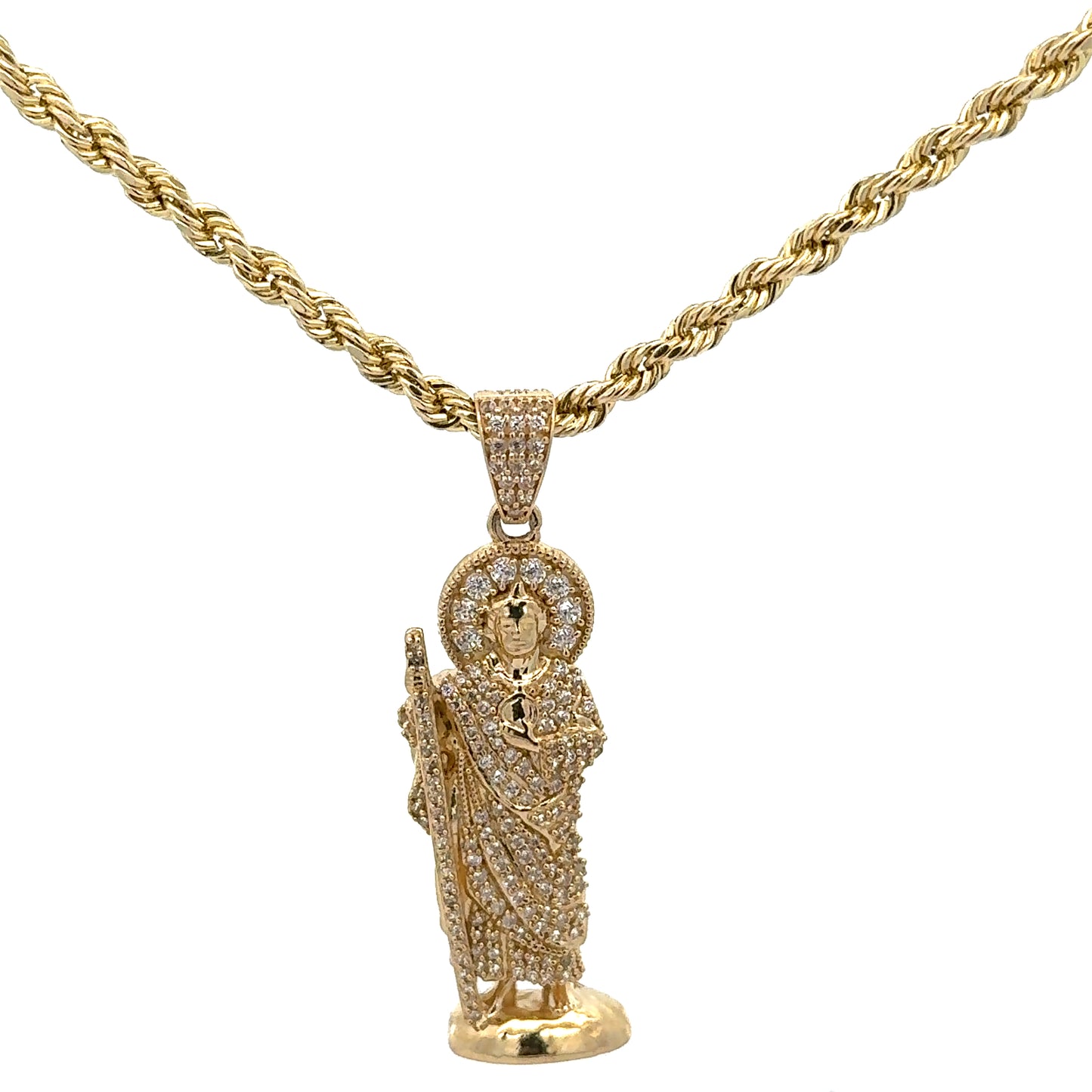 New 14K CZ Saint Judas Pendant & Rope Chain. H.J™️