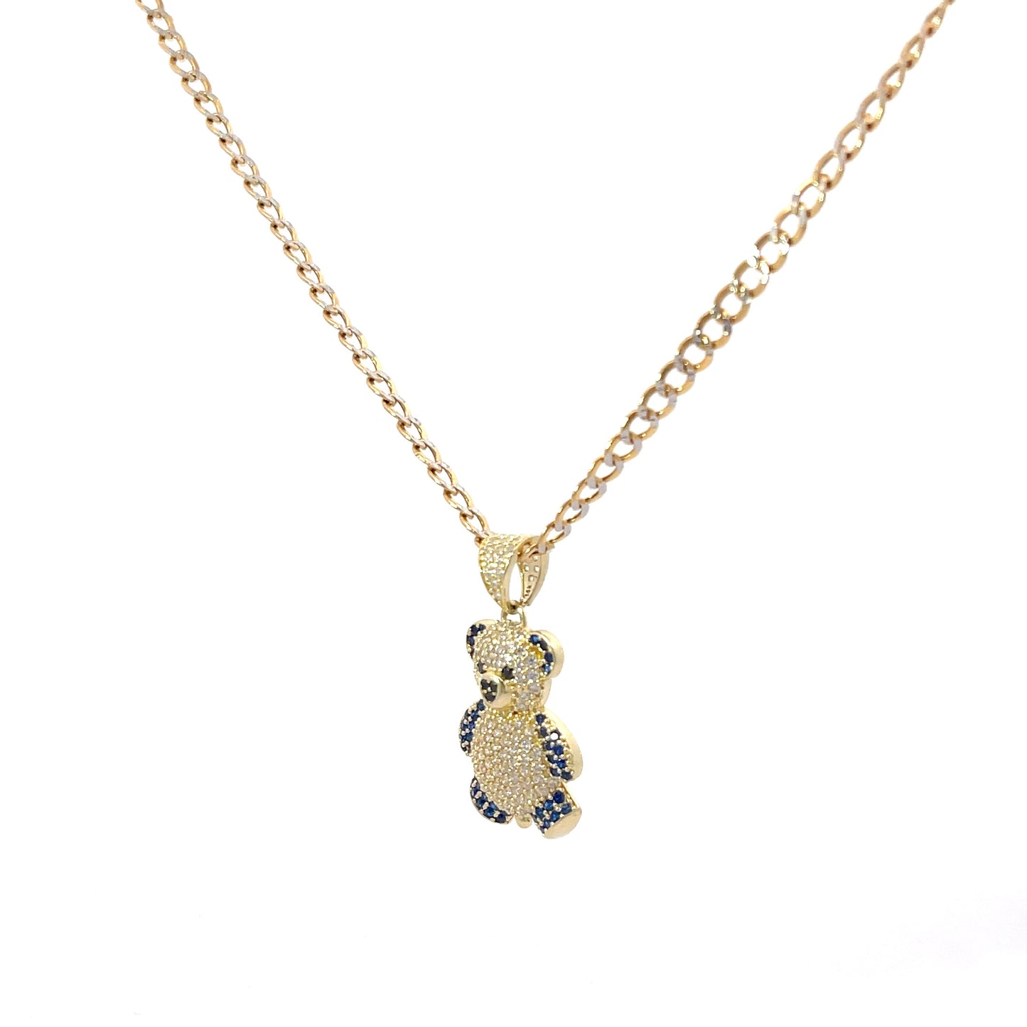 New 14k CZ Teddy Bear Pendant & Two Tone Cuban Chain (3.7MM) H.J™️