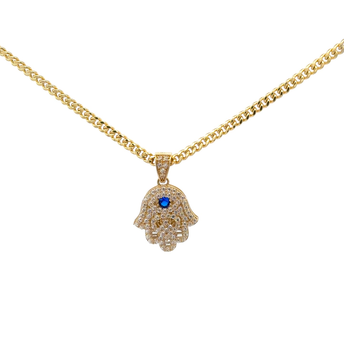 New 14K CZ Hamsa Pendant & Miami Cuban Chain. H.J™️