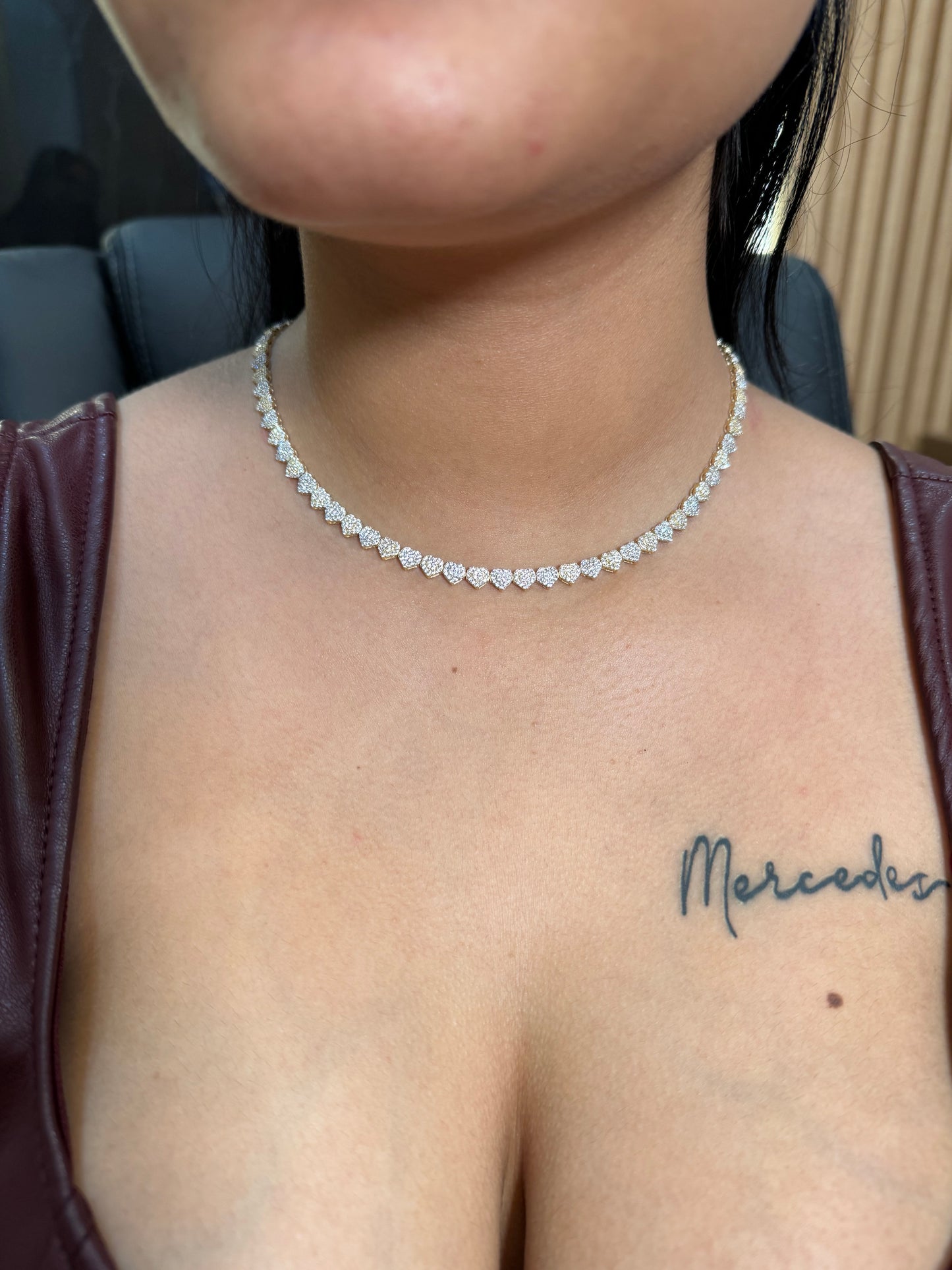 New 14K CZ Two Tone Heart Choker (16”). H.J™️