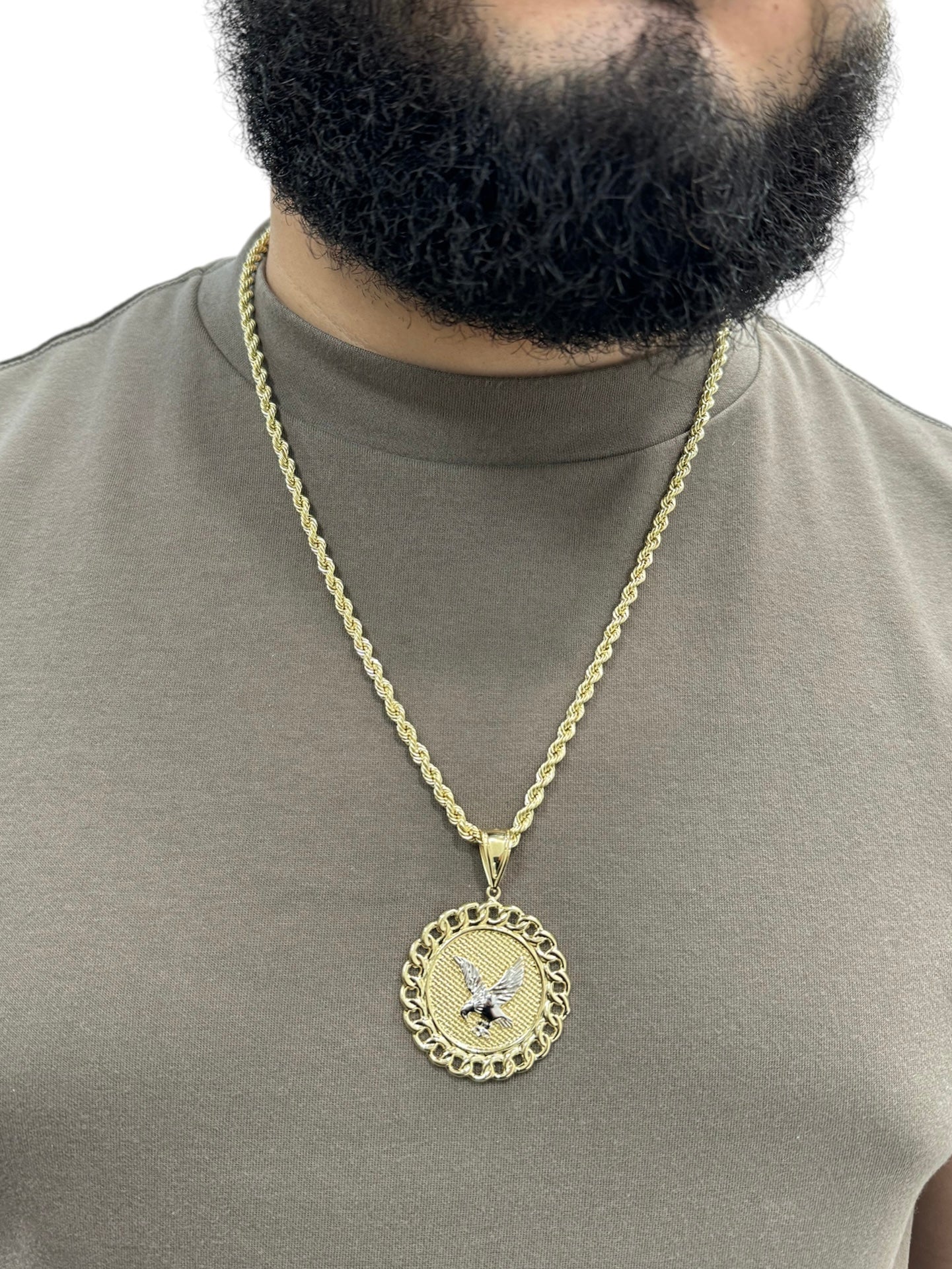 New 14K Eagle Pendant & Rope Chain (4.5MM). H.J™️