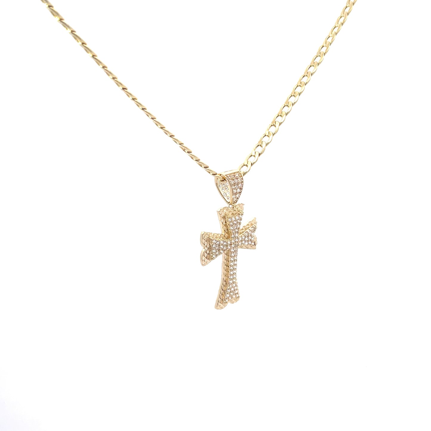 New 14K CZ Cross Pendant & Cuban Chain (4.0MM). H.J™️