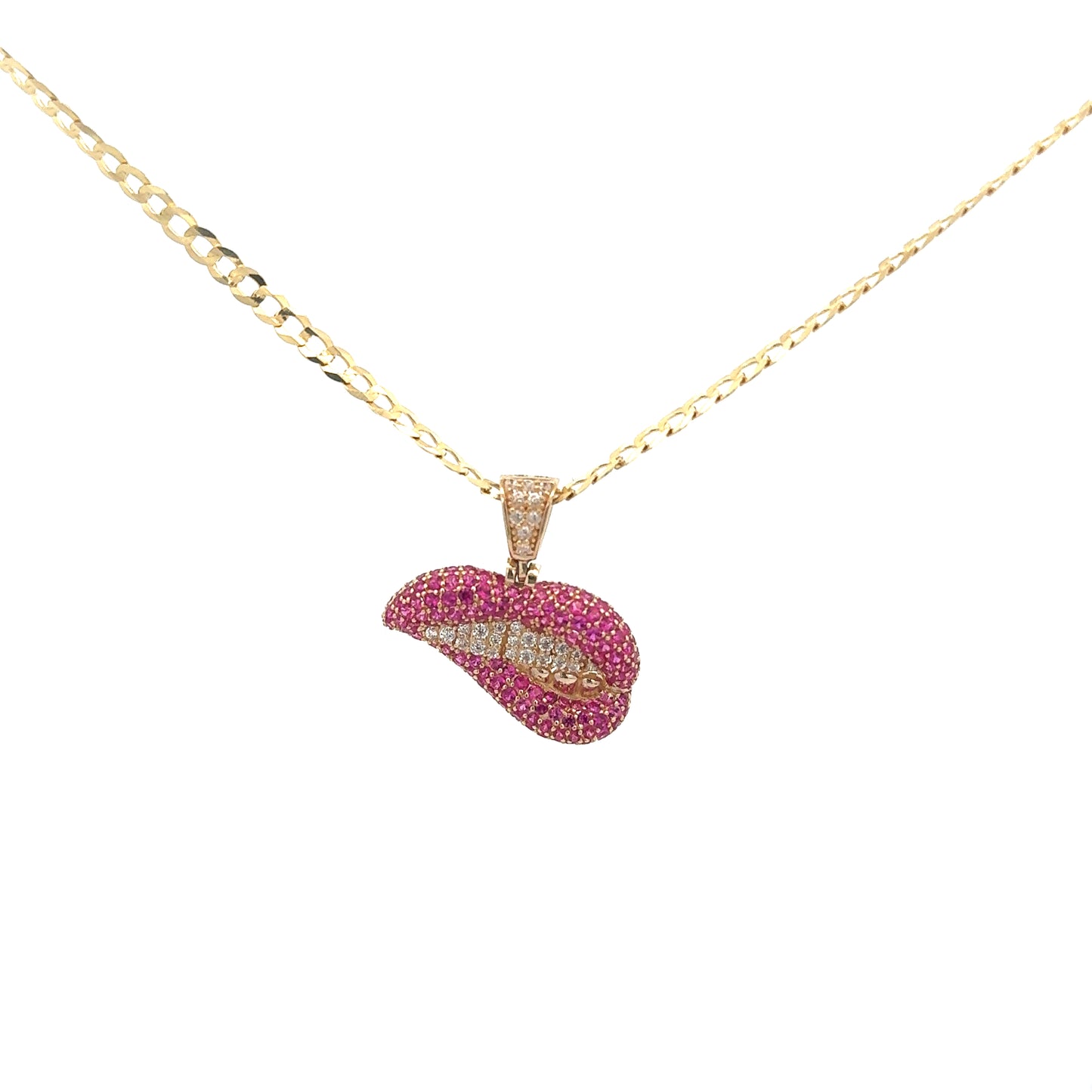 New 14K CZ Lips Pendant & Solid Cuban Chain. H.J™️