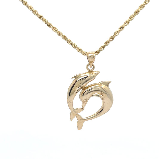 New 14k Dolphin Pendant & Rope Chain (2.0MM). H.J™️