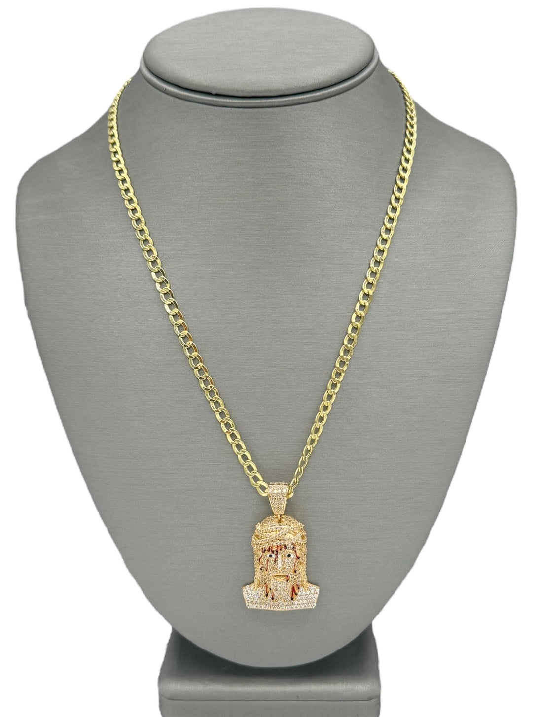 New 14K CZ Jesus Pendant & Cuban Chain (4.5MM). H.J™️