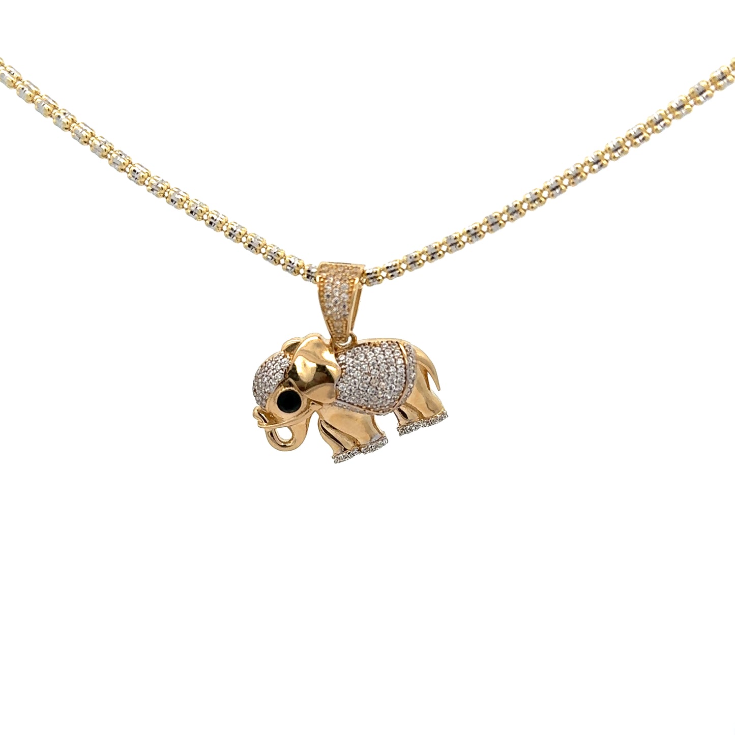 New 14K CZ Elephant Pendant & Ice Chain. H.J™️