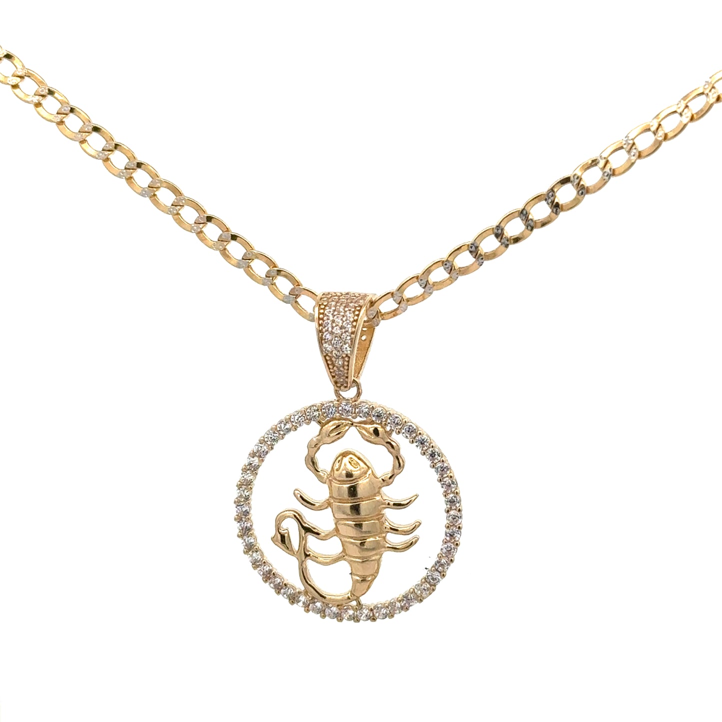 New 14K CZ Scorpio Pendant & Two Tone Cuban Chain (3.5MM). H.J™️