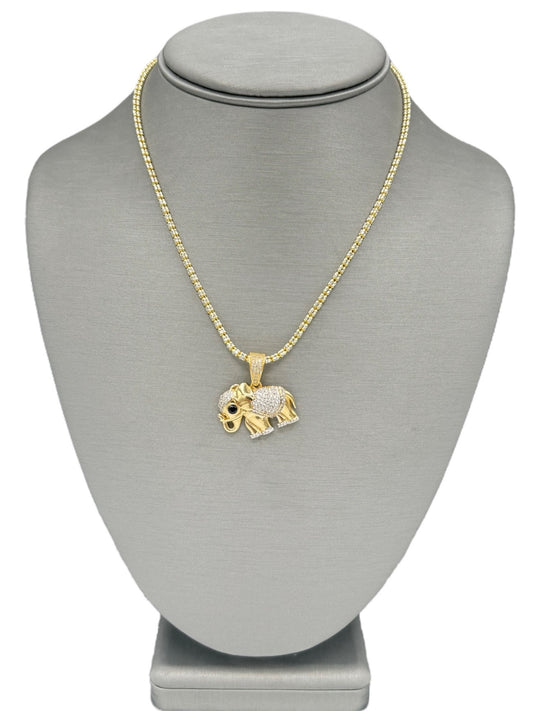 New 14K CZ Elephant Pendant & Ice Chain H.J™️