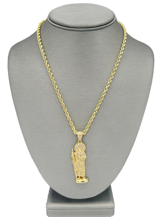 New 14K CZ Saint Judas Pendant & Rope Chain. H.J™️