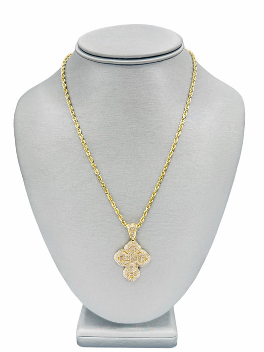 New 14K CZ Cross Pendant & Solid Rope Chain (2.6MM). H.J™️