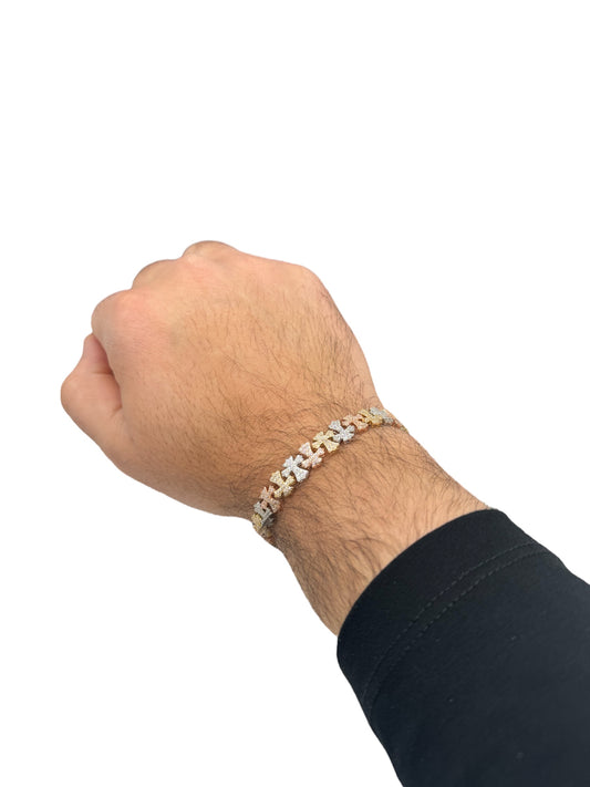 New 14K CZ Tricolor Cross Bracelet (9.9MM). H.J™️