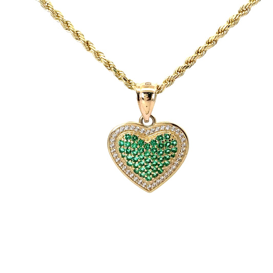 New 14k CZ Heart Pendant & Rope Chain (1.7MM). H.J™️