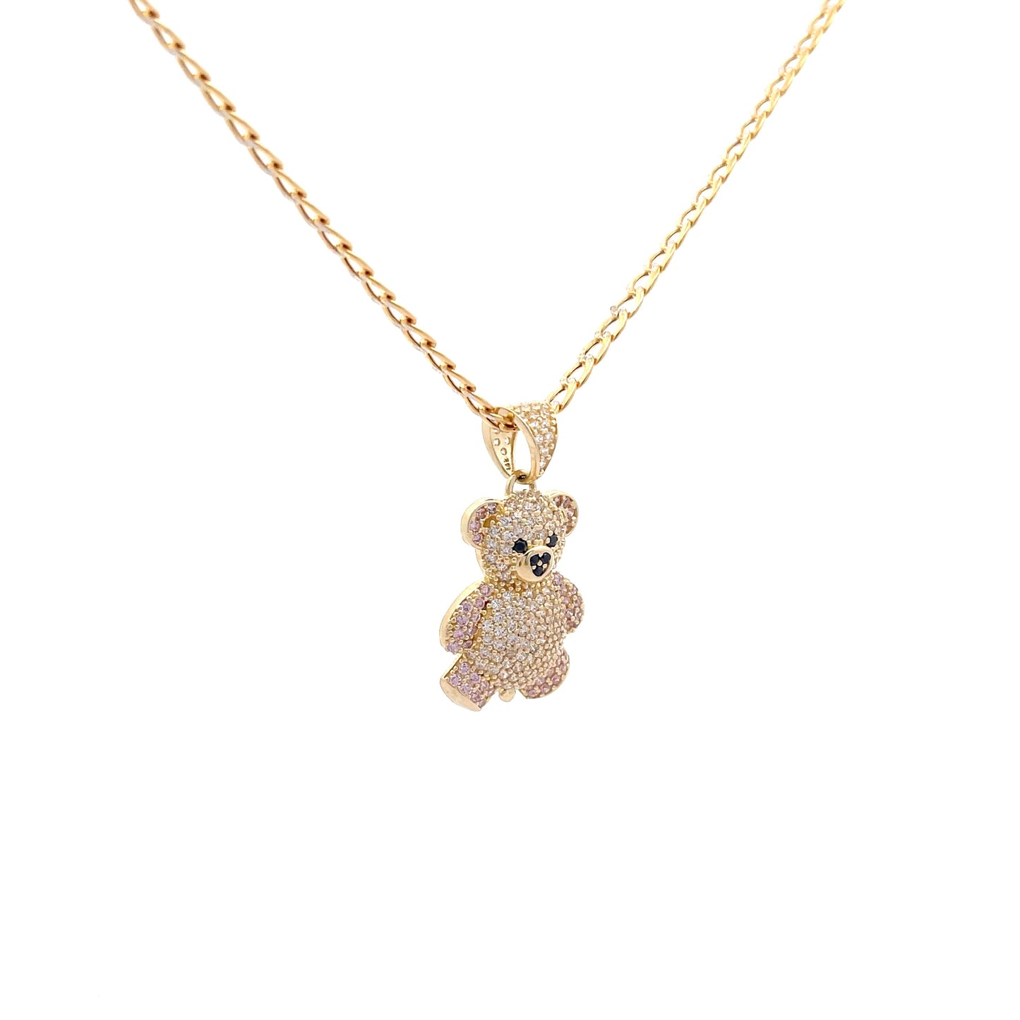 New 14k CZ Teddy Bear Pendant & Two Tone Cuban Chain (3.5MM) H.J™️