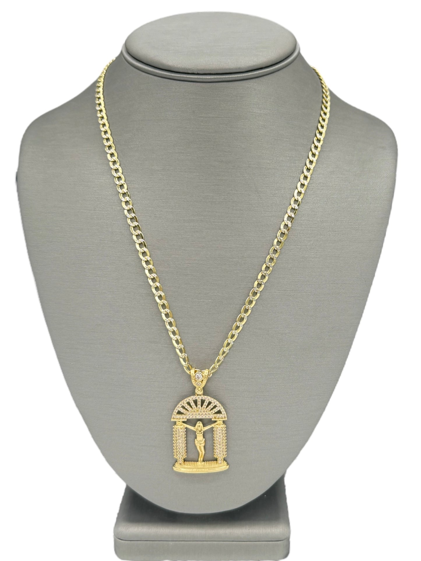 New 14K CZ Jesucristo Pendant & Two Tone Cuban Chain H.J™️