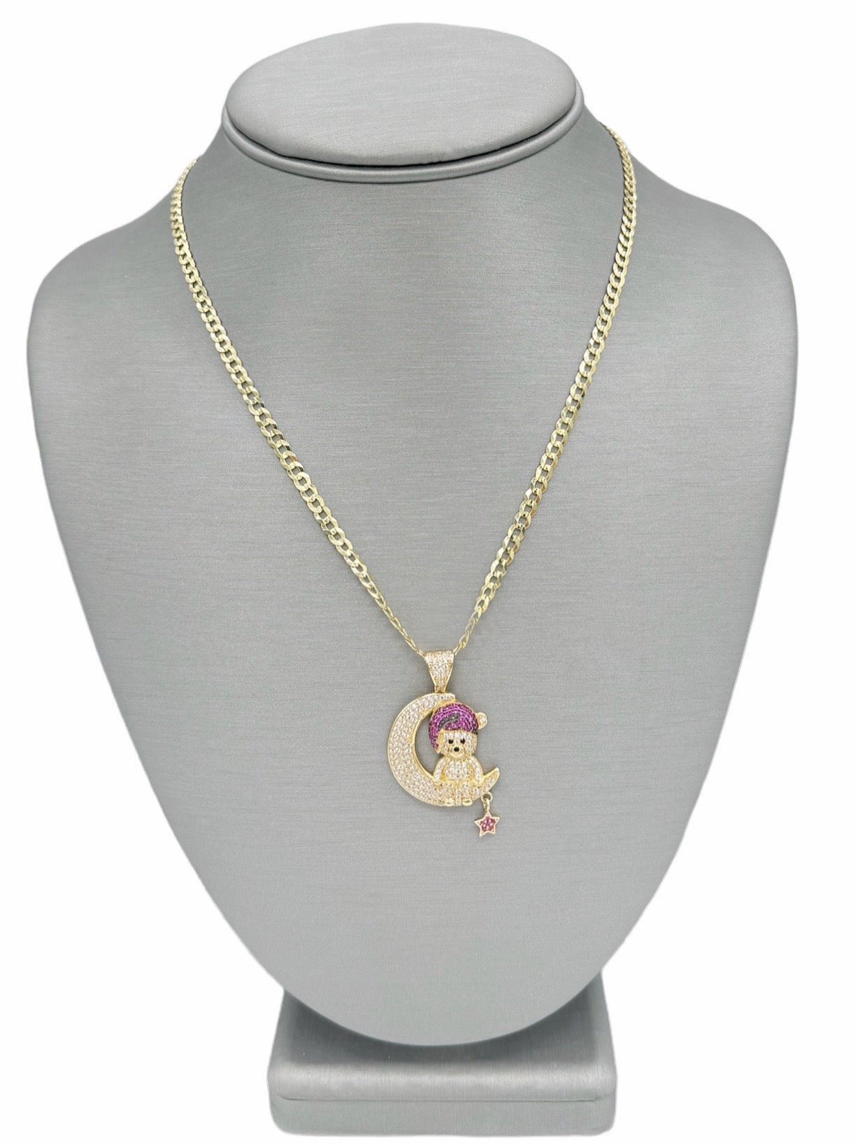 New 14K CZ Teddy Bear Pendant & Solid Cuban Chain (3.5MM). H.J™️