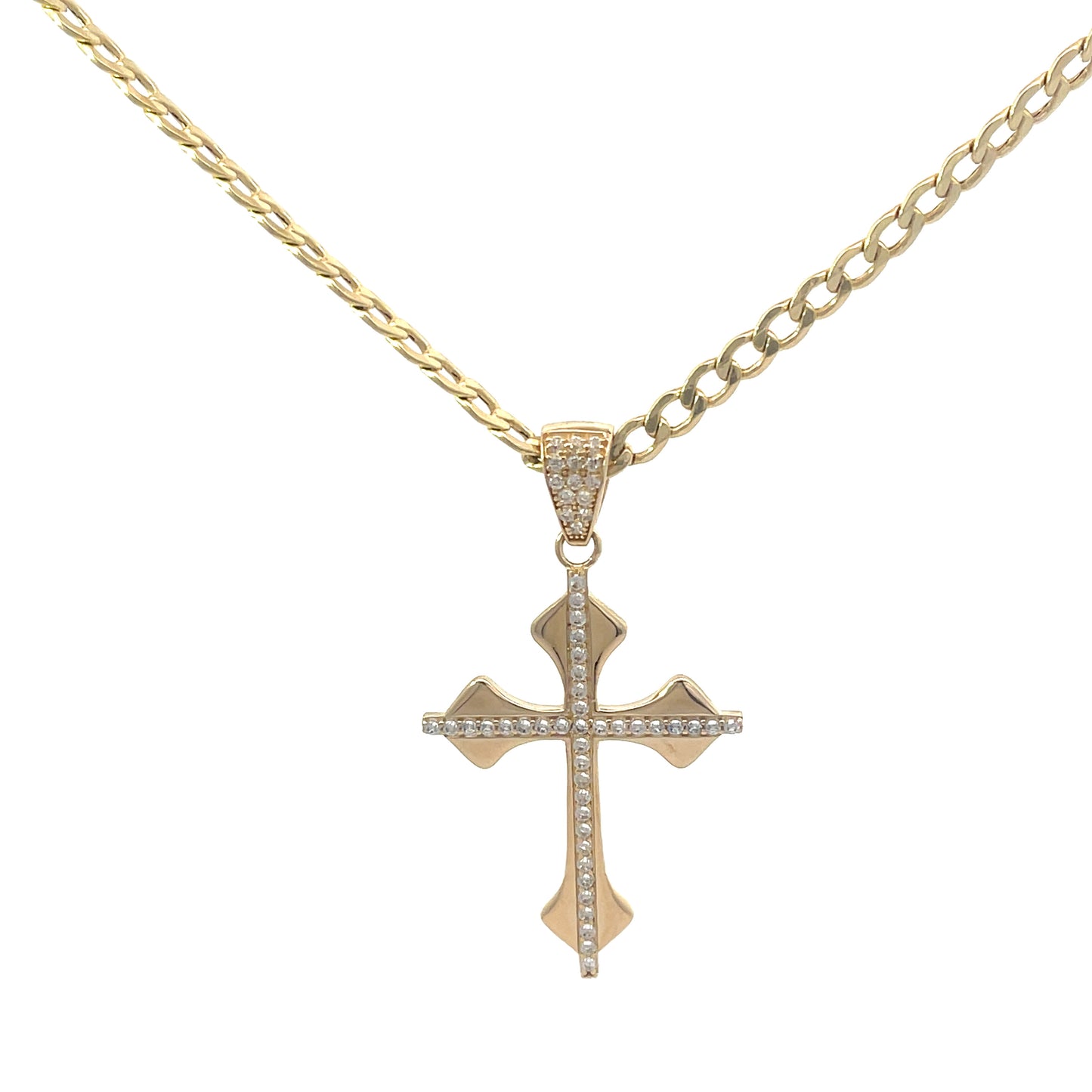 New 14K CZ Cross Pendant & Cuban Chain (4.0MM). H.J™️