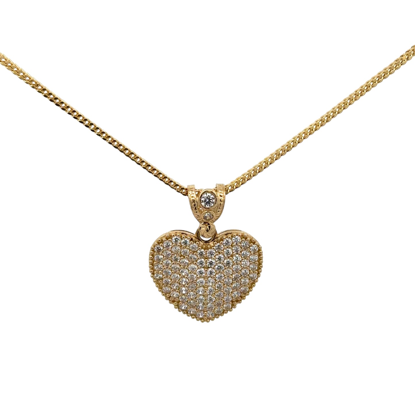 New 14K CZ Heart Pendant & Franco Chain. H.J™️