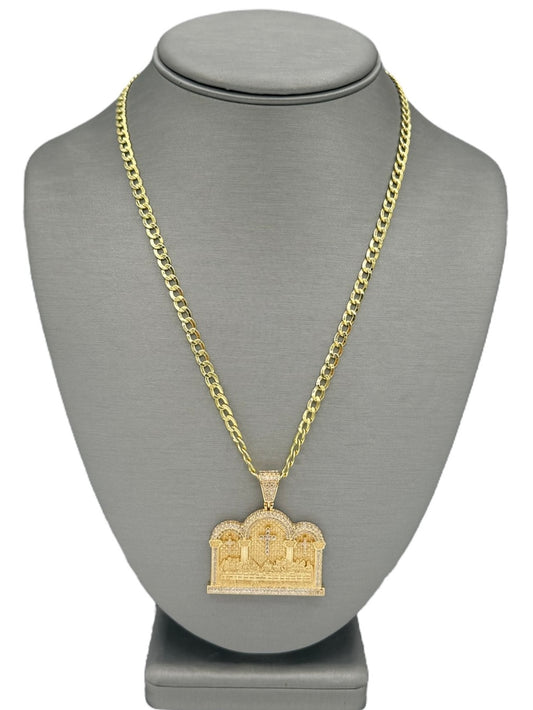 New 14K CZ Last Supper Pendant & Cuban Chain (4.5MM). H.J™️